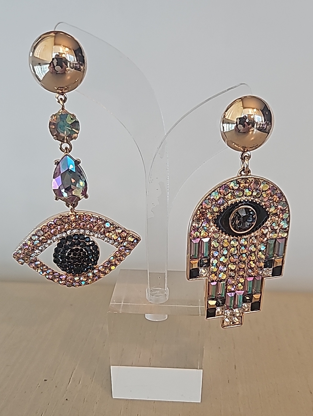 Aldo Gold-Tone Iridescent Eye & Hamsa Dangle Earrings